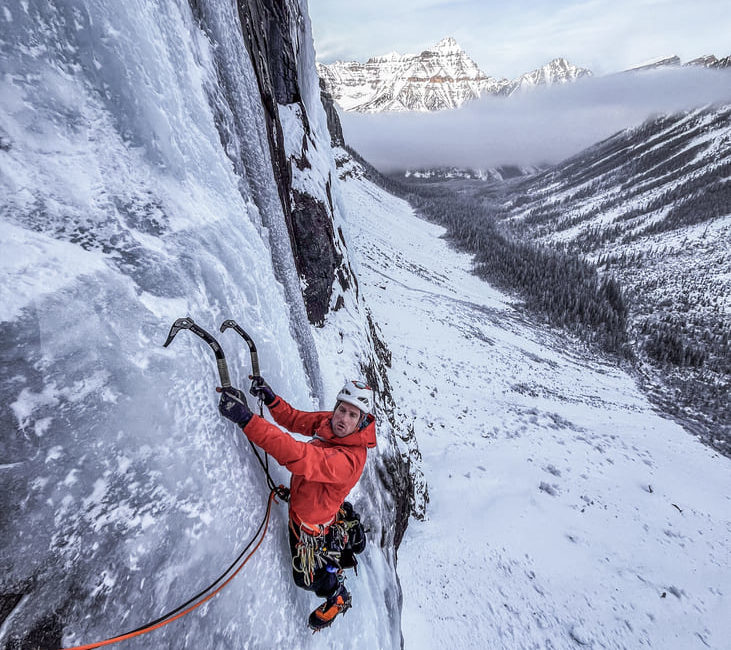 Eisklettern an der "Stanley Headwall", das Pendant zum "Breitwangflue"