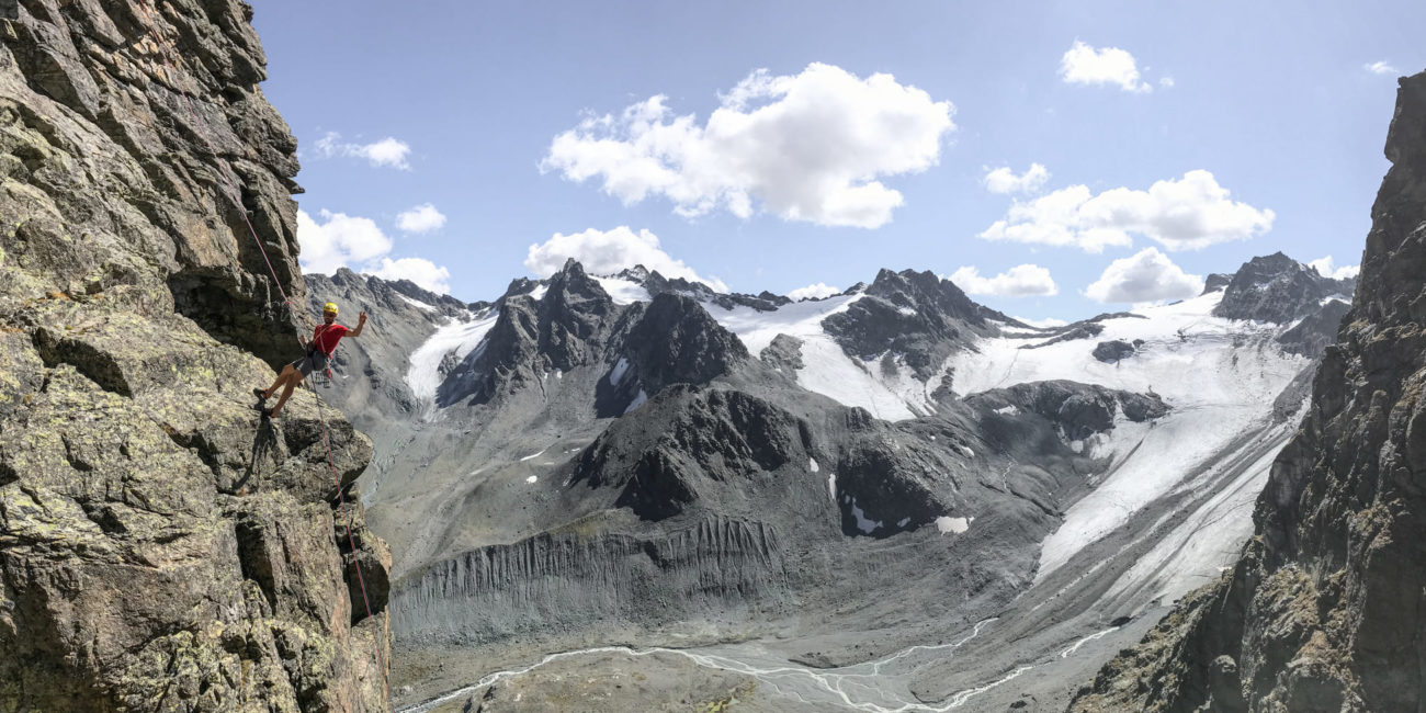 Kletterkurs mit Kulisse, hier im hinteren Jamtal.