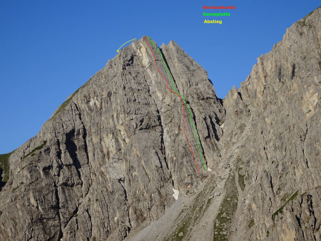 Übersicht der Routen an der kleinen Gamswiesenspitze.