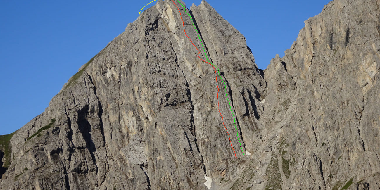 Übersicht der Routen an der kleinen Gamswiesenspitze.